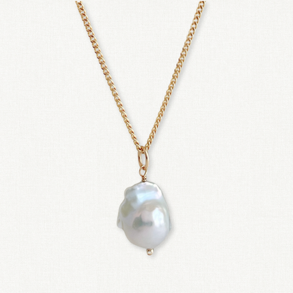 Organic Chunky Pearl Necklace close up on 14k gold filled chain