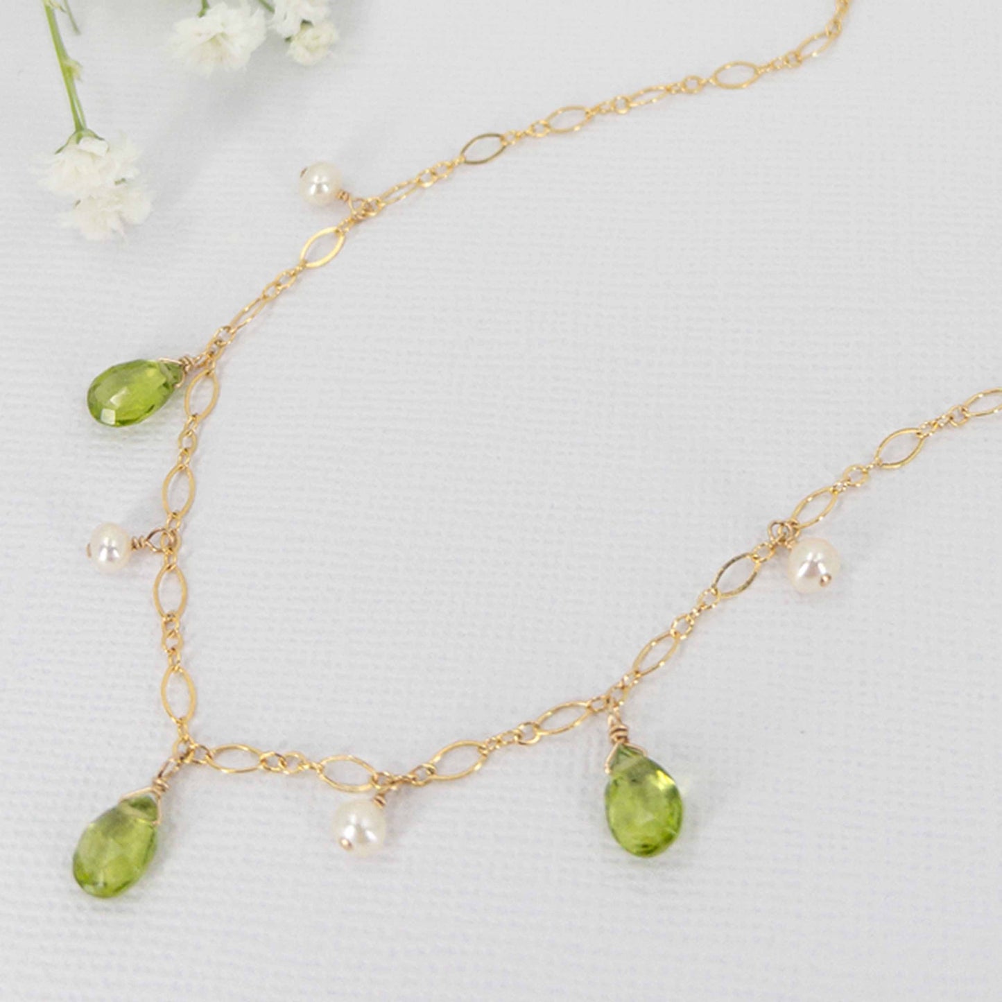 Peridot and Pearl Dangle Necklace