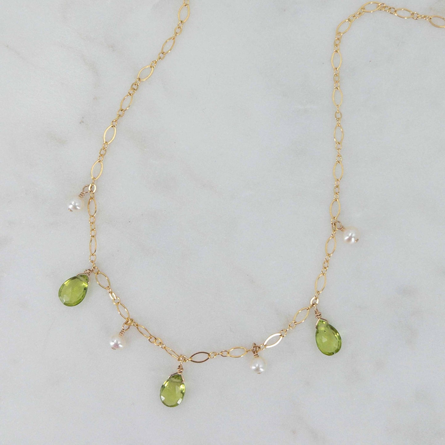 Peridot and Pearl Dangle Necklace