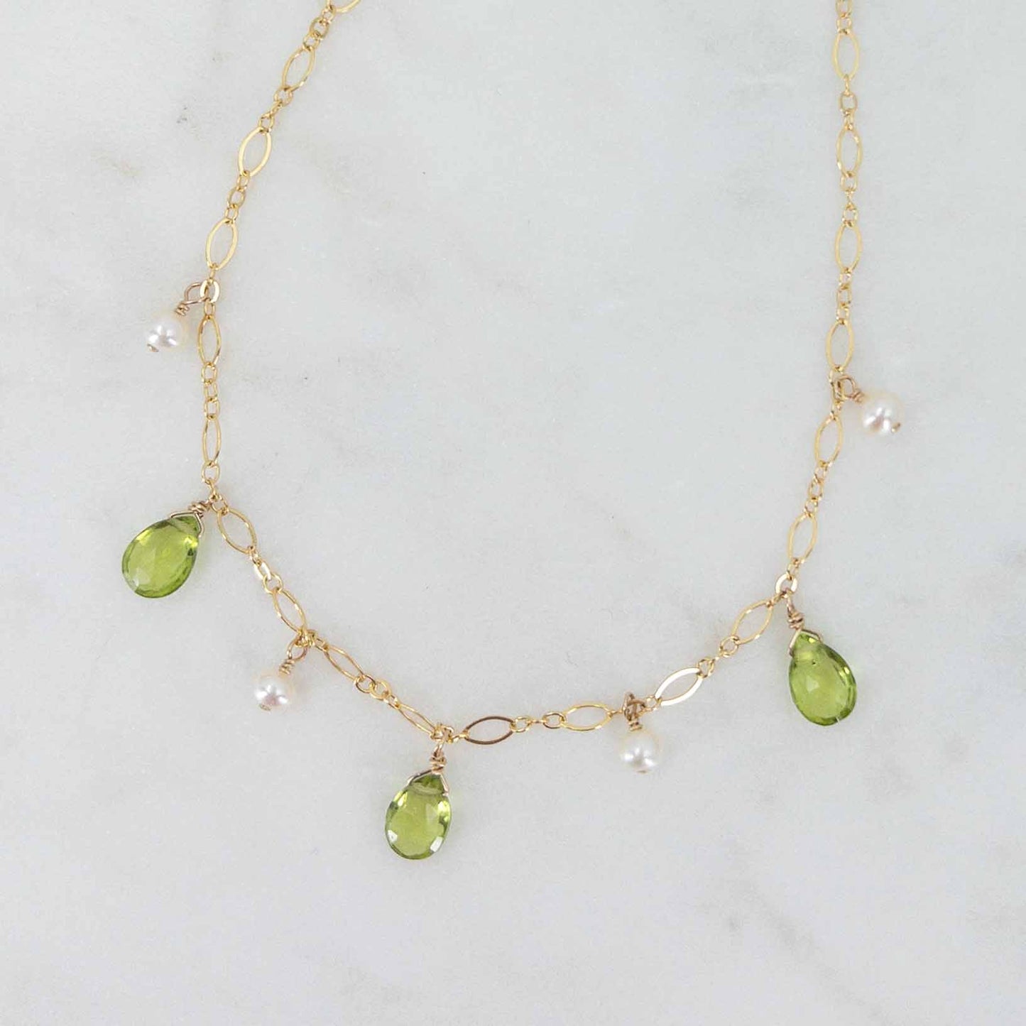 Peridot and Pearl Dangle Necklace