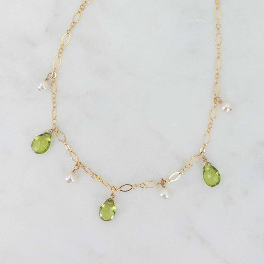 Peridot and Pearl Dangle Necklace