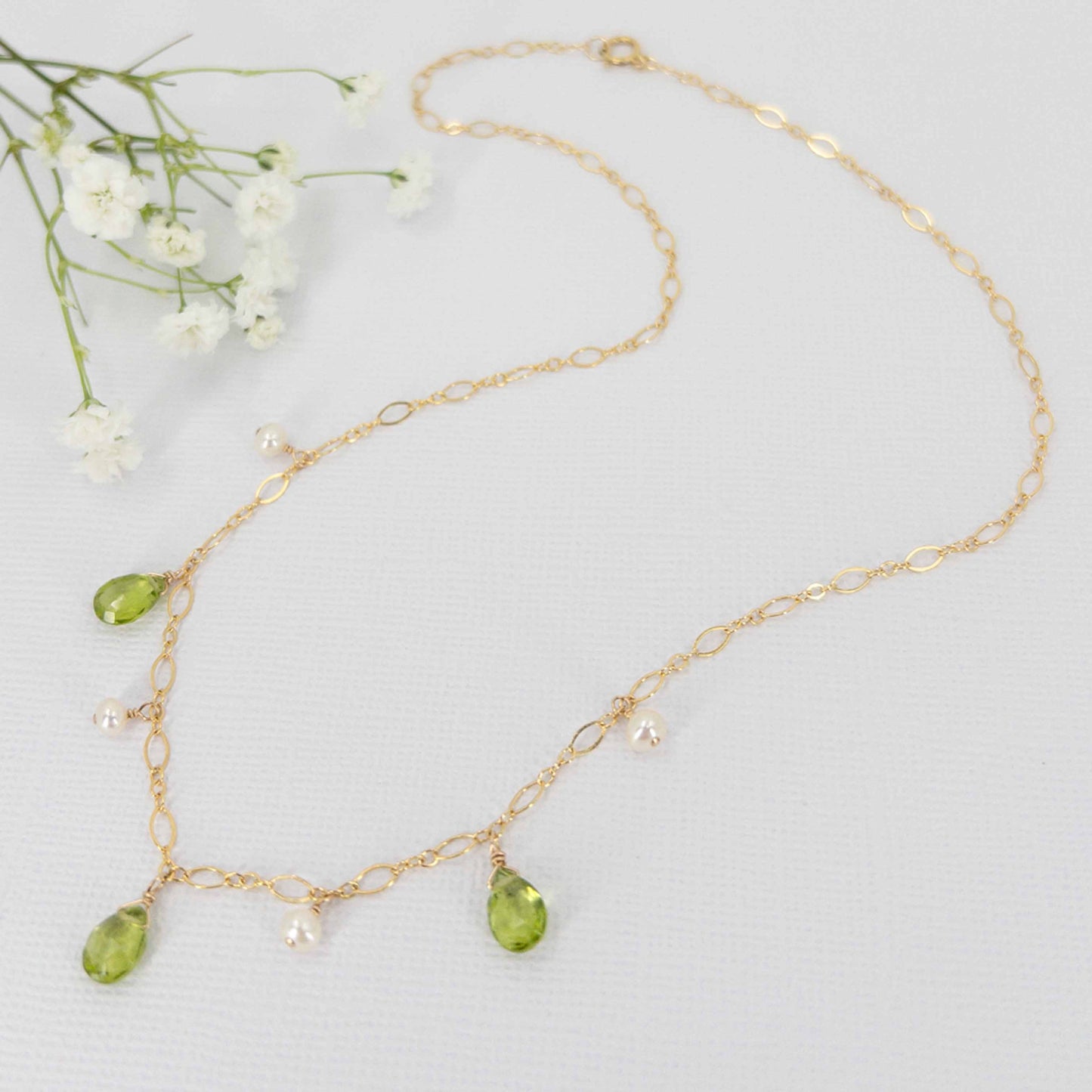 Peridot and Pearl Dangle Necklace