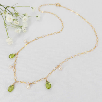 full photo on peridot and pearl dangle necklace