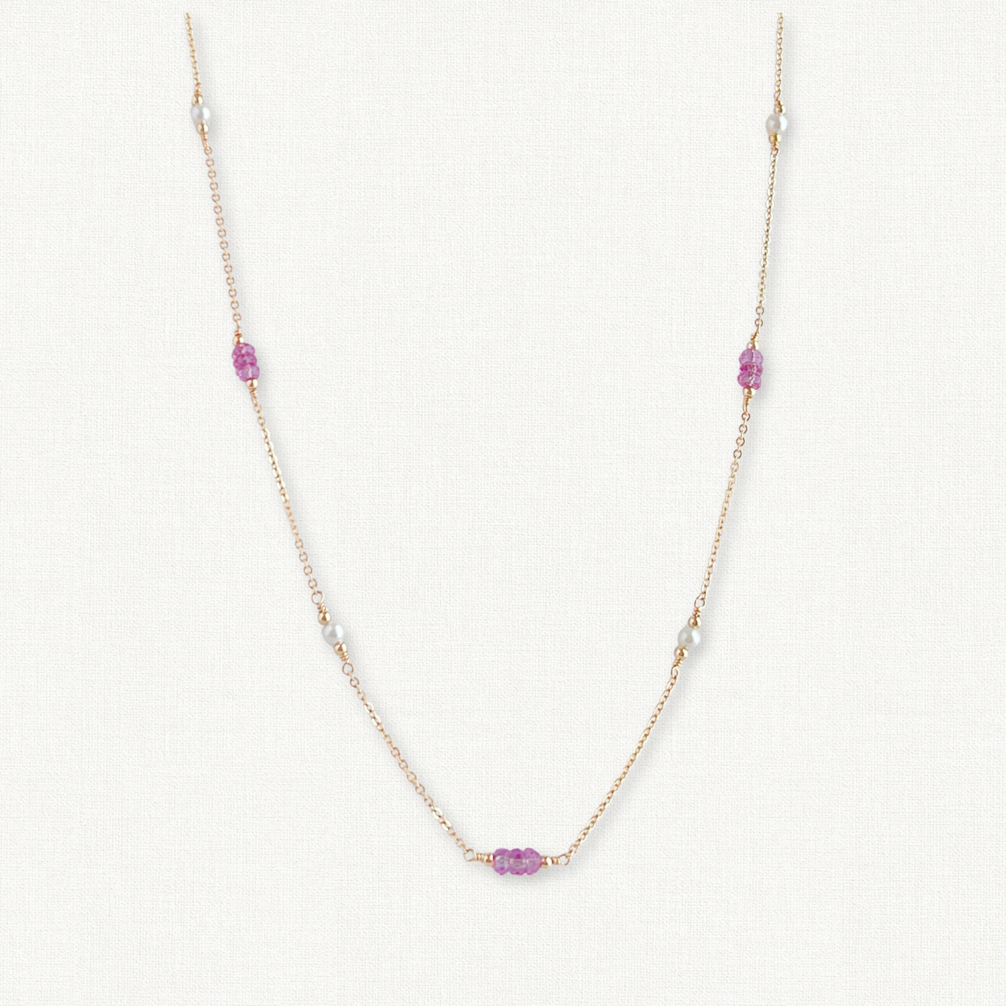 Gigi Pink Topaz and Pearl Station Necklace