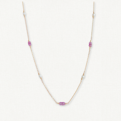Pink Topaz and Pearl Station Necklace