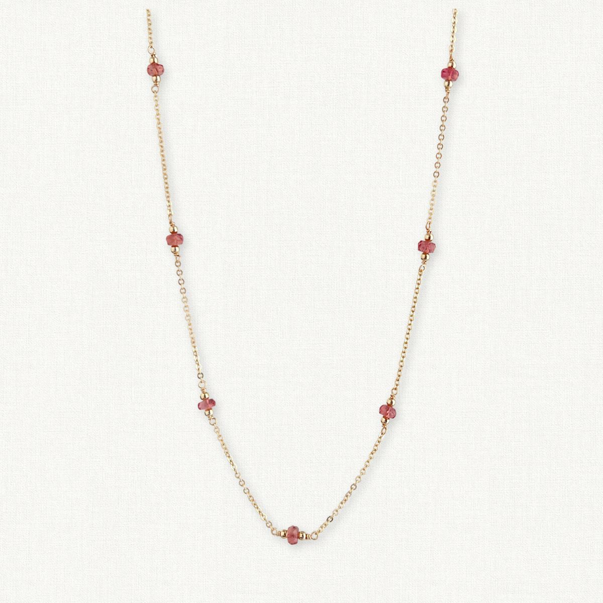 Pink Tourmaline Station Necklace | October Birthstone