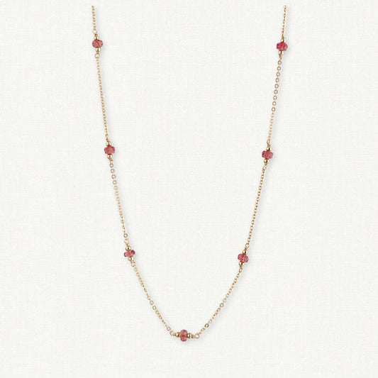 Pink Tourmaline Station Necklace | October Birthstone