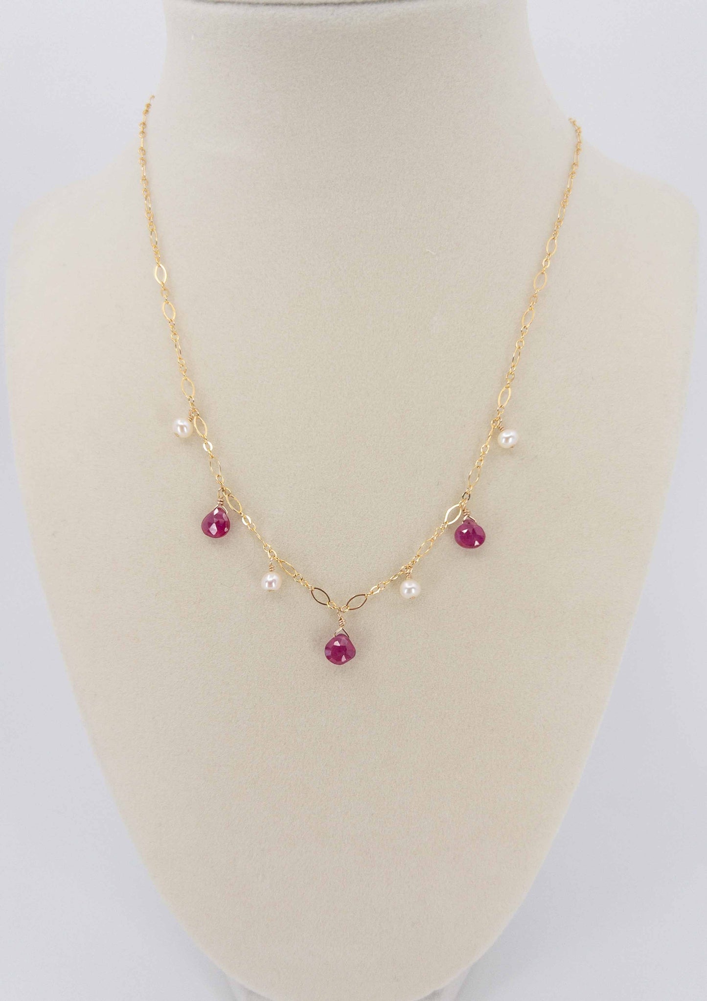 Ruby and Pearl Dangle Necklace