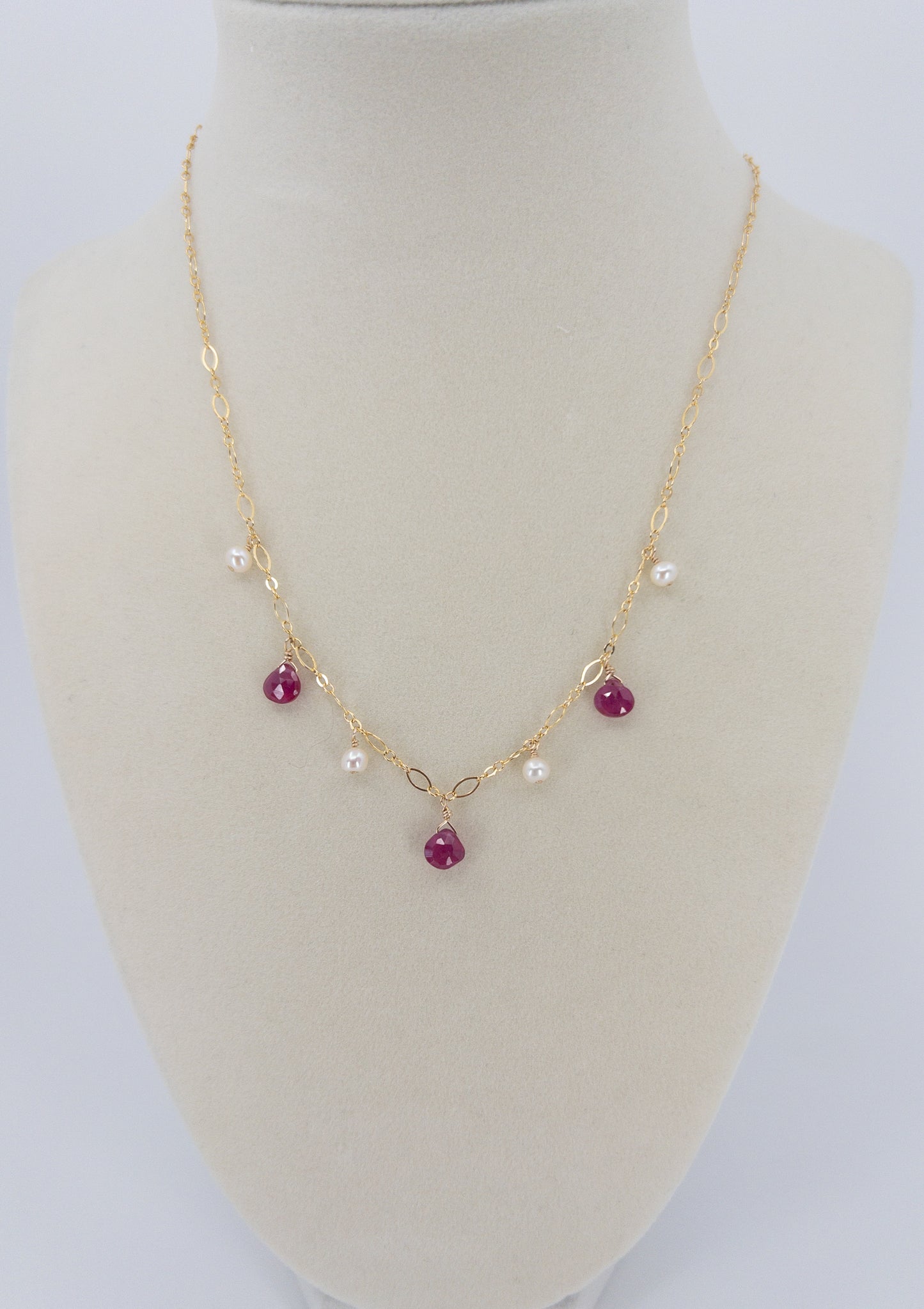 Ruby and Pearl Dangle Necklace