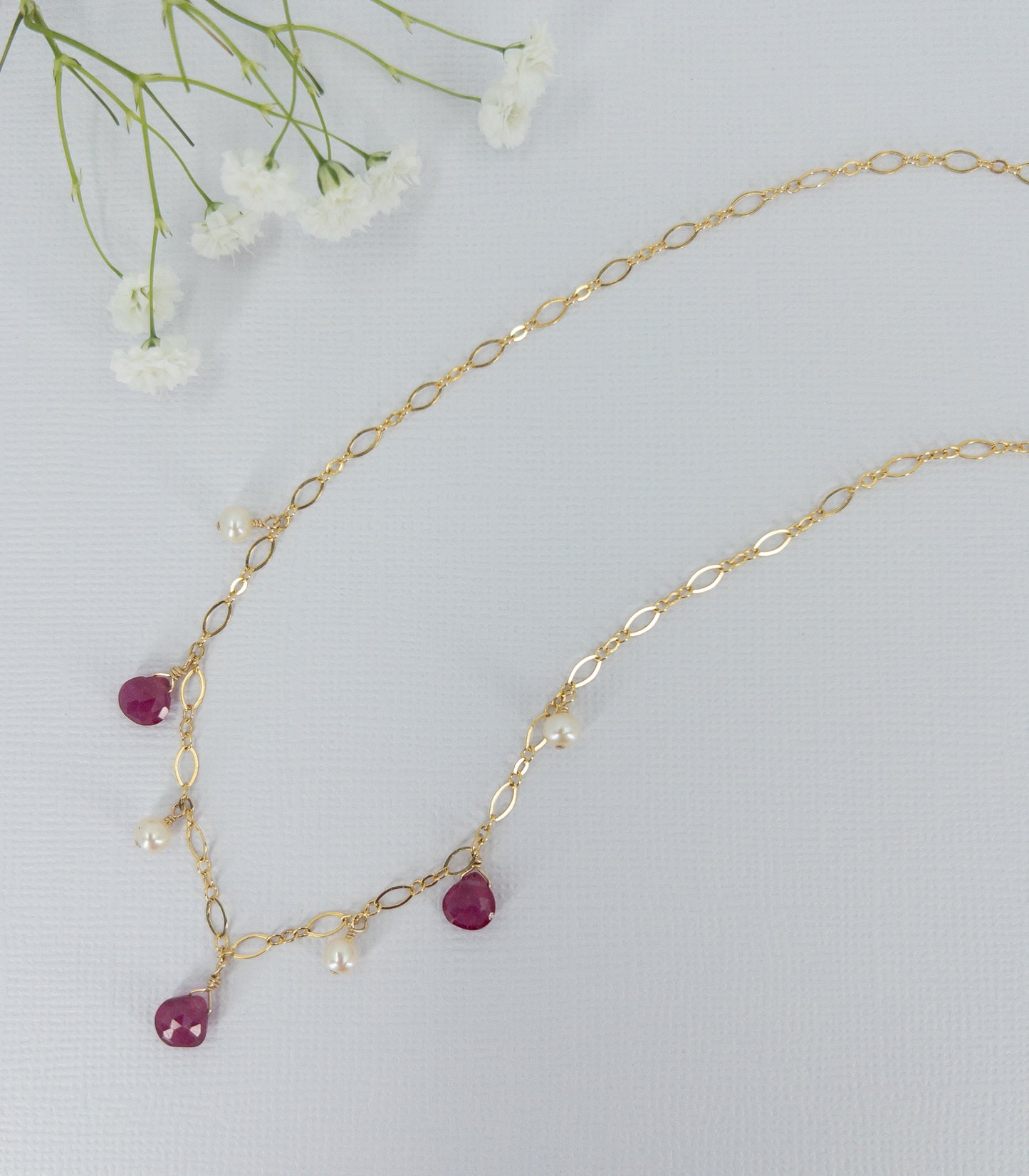 Ruby and Pearl Dangle Necklace