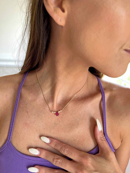 The Isla Necklace | Ruby and Pearl Bar Necklace
