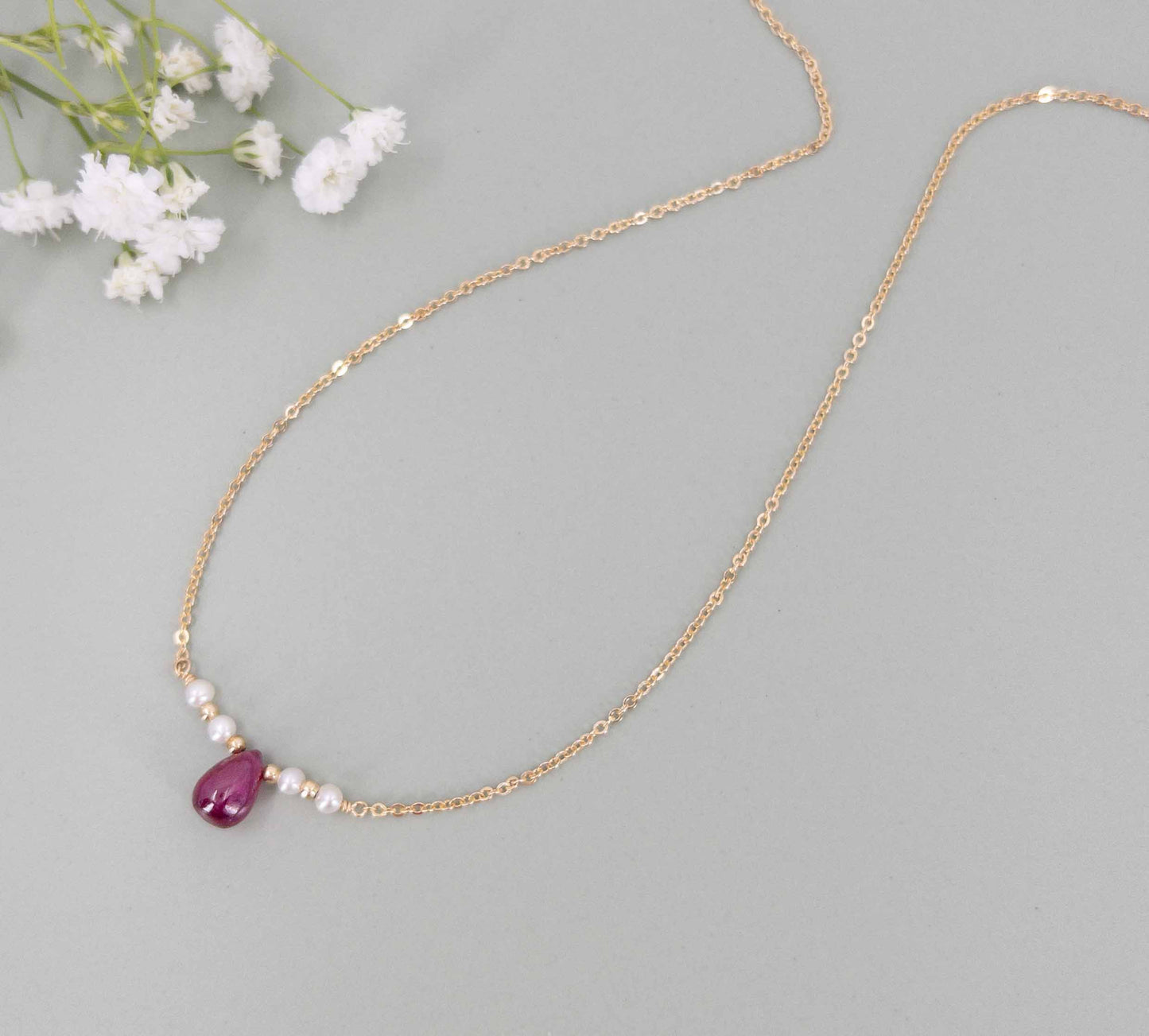 Ruby and Pearl Bar Necklace