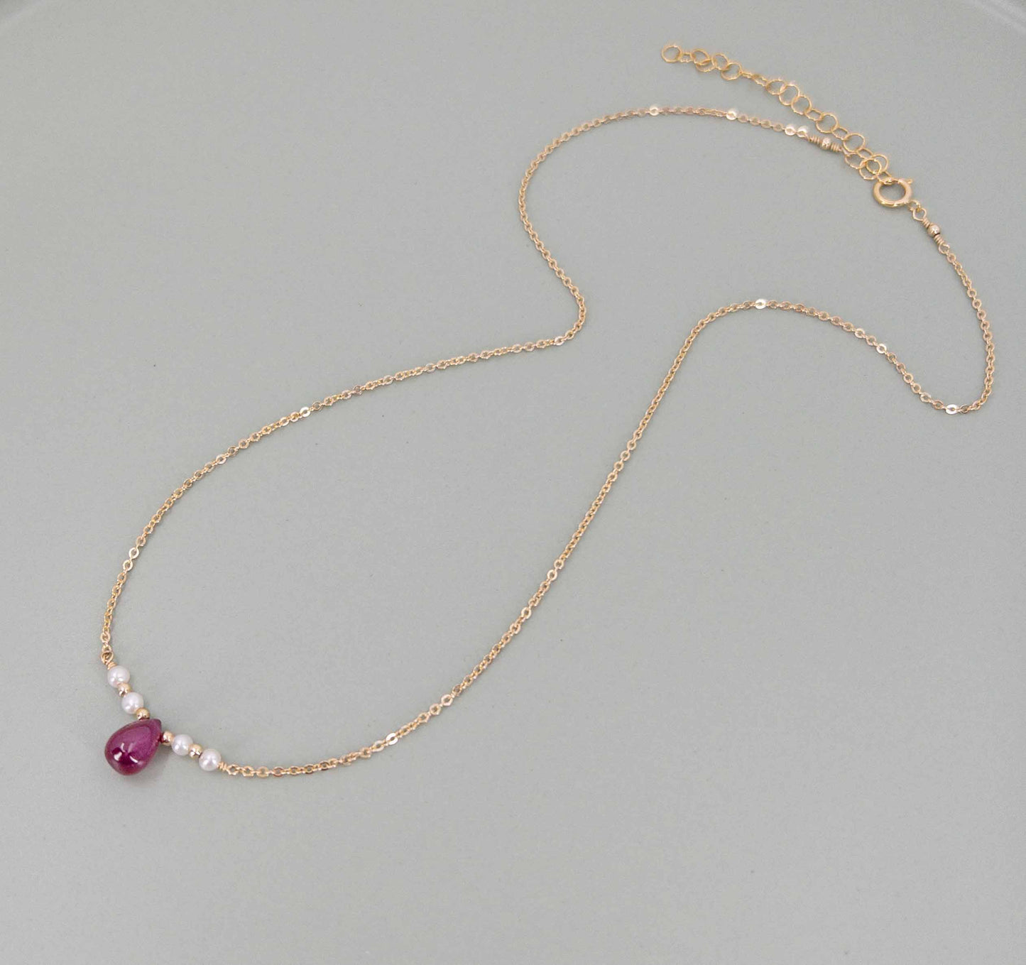 Ruby and Pearl Bar Necklace