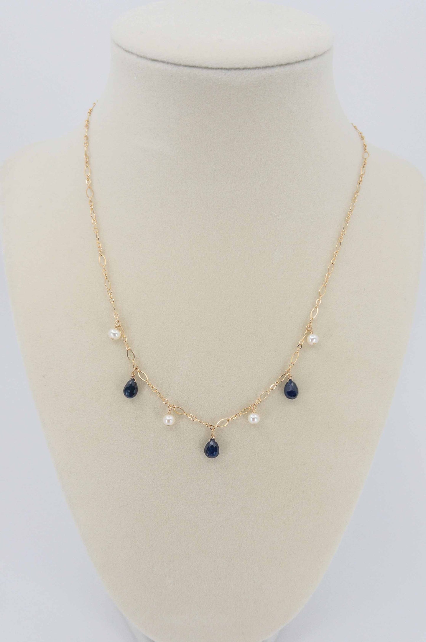 Sapphire and Pearl Dangle Necklace