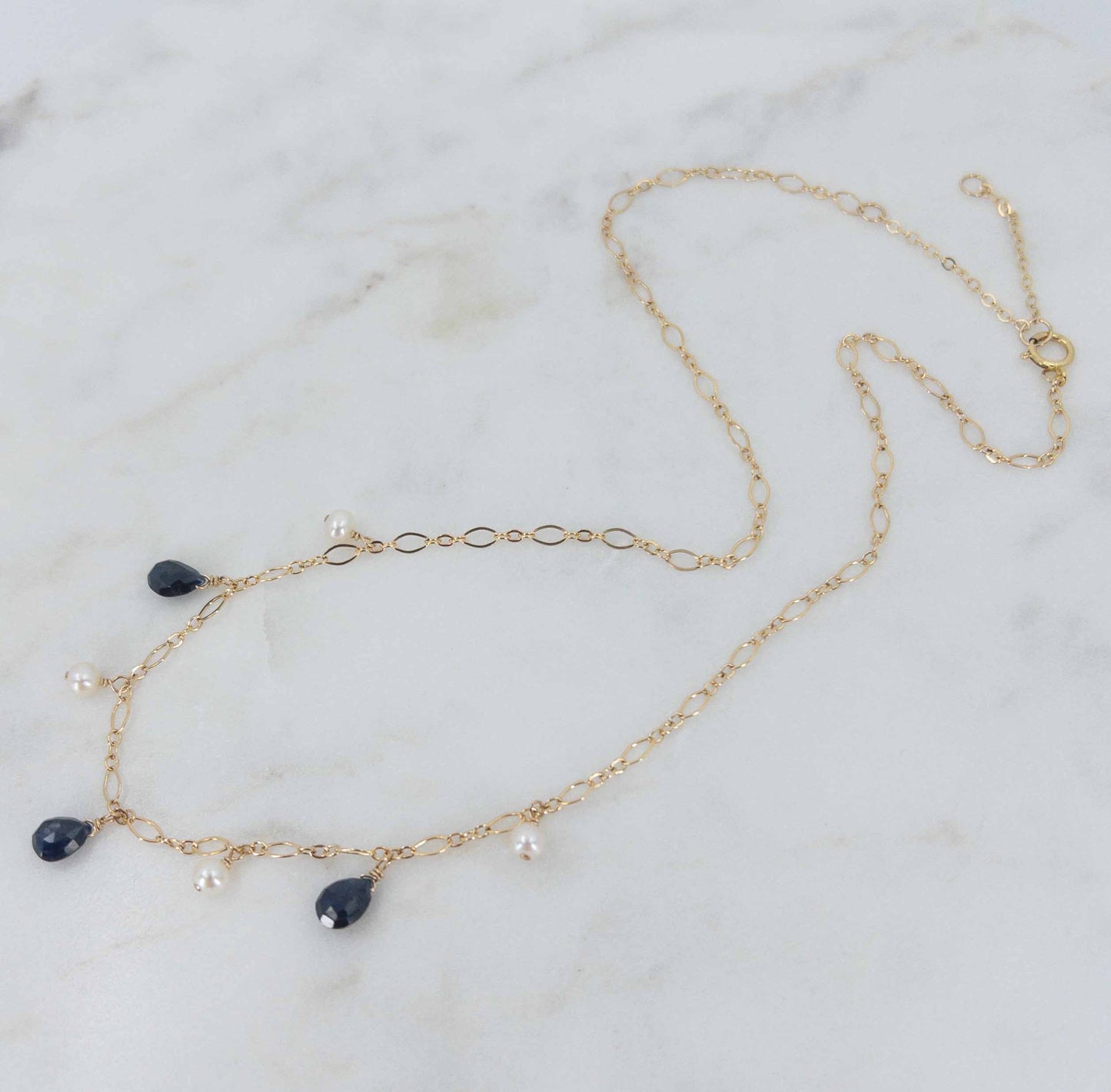 Sapphire and Pearl Dangle Necklace