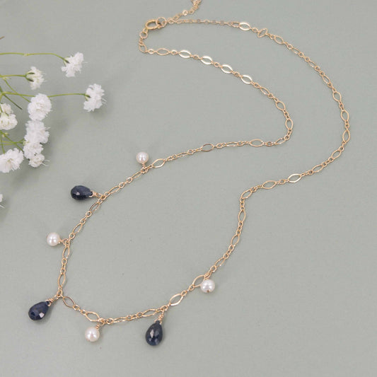 Sapphire and Pearl Dangle Necklace