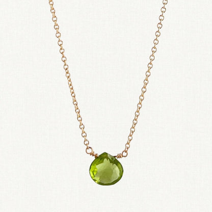 Small peridot briolette gemstone on chain necklace