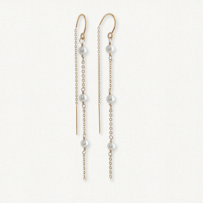 Gigi Long Pearl Earrings | Tiny Pearl Threaders