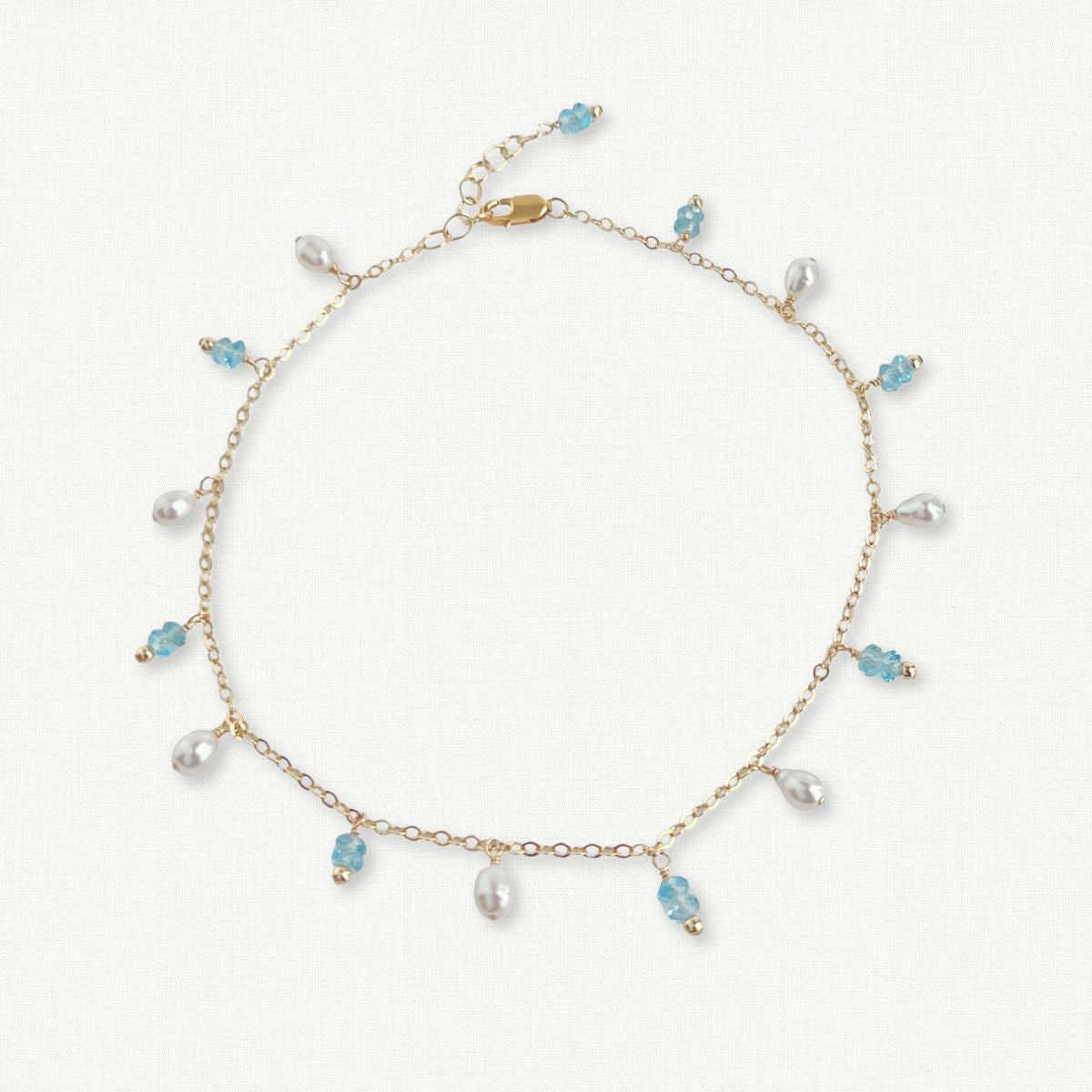 Reverie Anklet | Blue Topaz & Pearl Bridal Charm Anklet