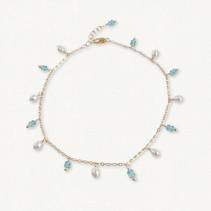 Reverie Anklet | Blue Topaz & Pearl Bridal Charm Anklet
