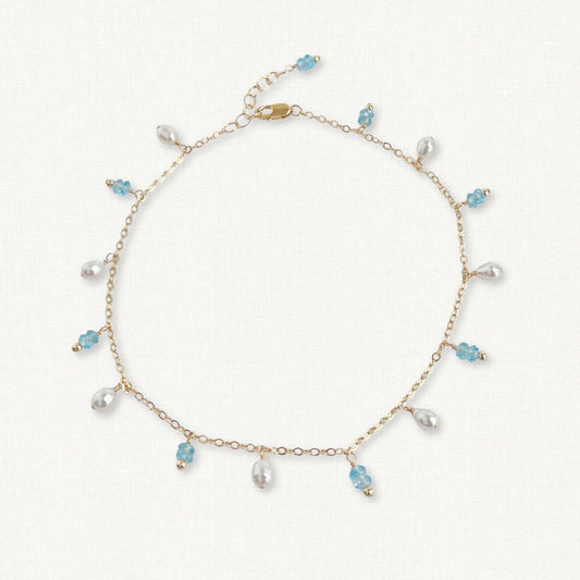 Reverie Anklet | Blue Topaz & Pearl Bridal Charm Anklet