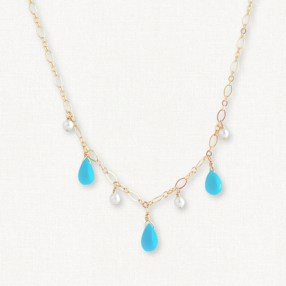 Celeste Turquoise and Pearl Dangle Necklace