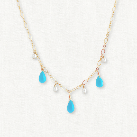 Celeste Turquoise and Pearl Dangle Necklace
