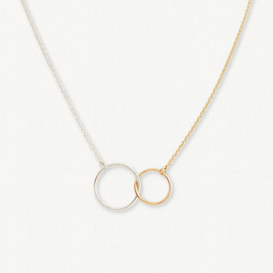 Mixed Metal Interlocking Rings Necklace