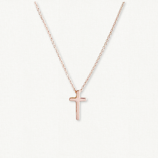 Rose Gold Tiny Cross Necklace for Women