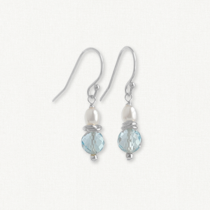 Grace Earrings | Dainty Blue Topaz & Pearl Drop Earrings