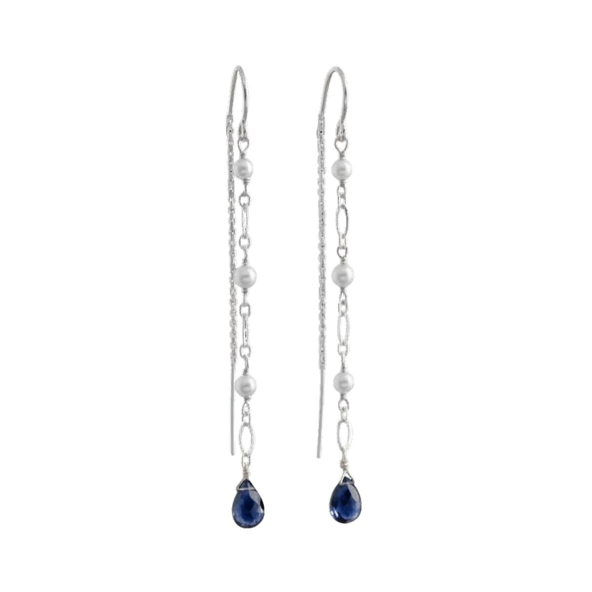 Liberty Threader Earrings | Dainty Sapphire and Pearl Earrings