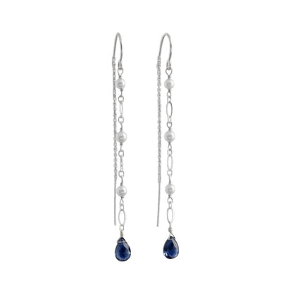 Liberty Threader Earrings | Dainty Sapphire and Pearl Earrings