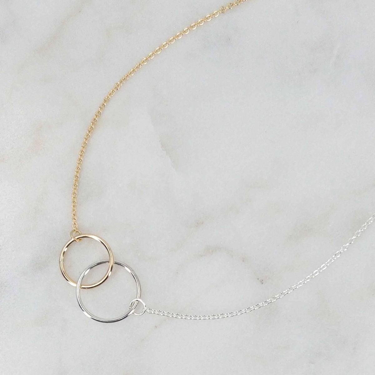 Mixed Metal Interlocking Rings Necklace