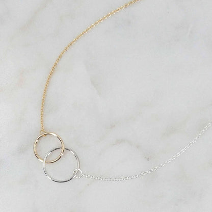Mixed Metal Interlocking Rings Necklace