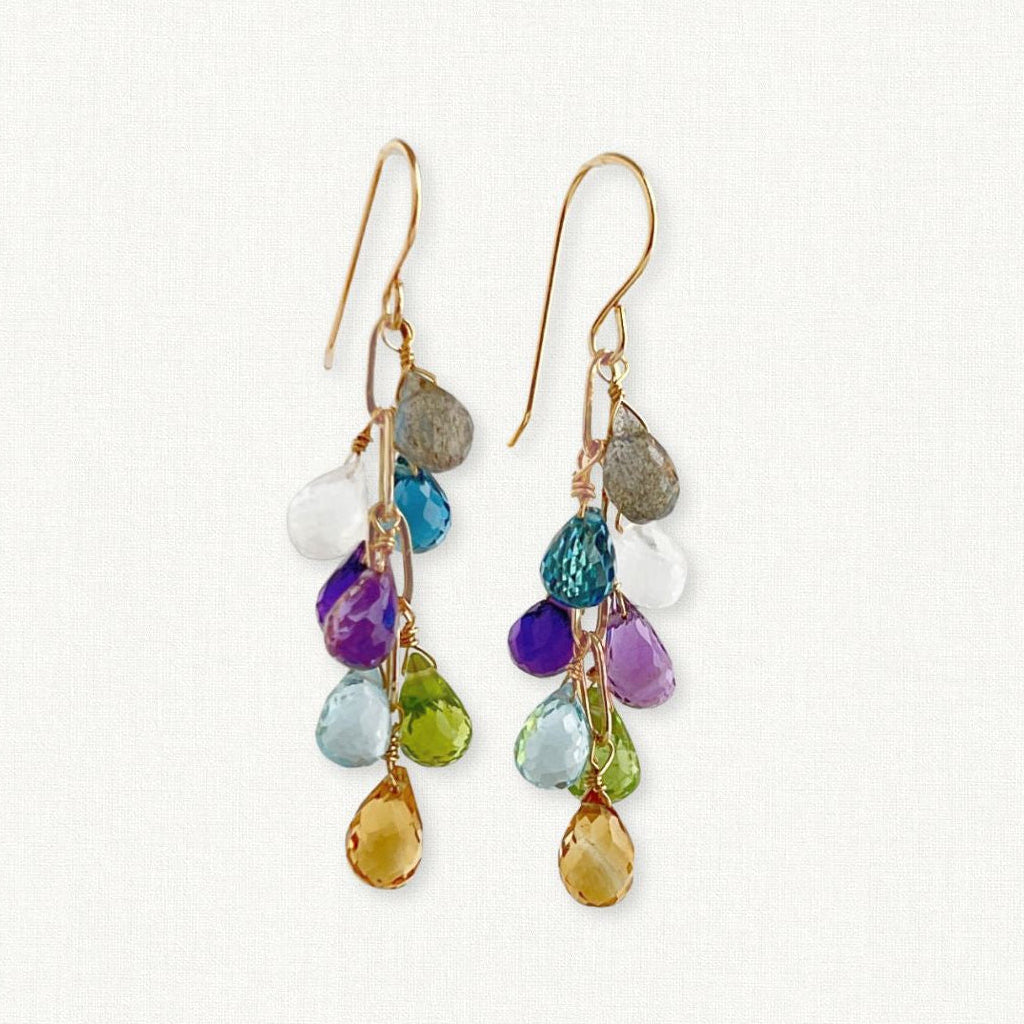 Multi-Gemstone Cascade Earrings