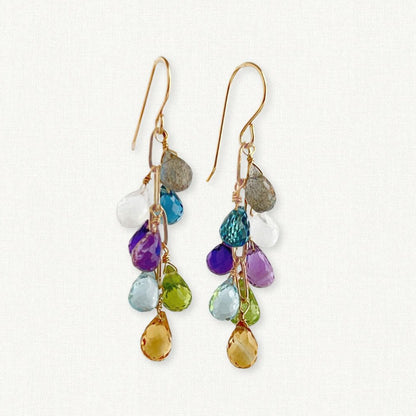 Multi-Gemstone Cascade Earrings