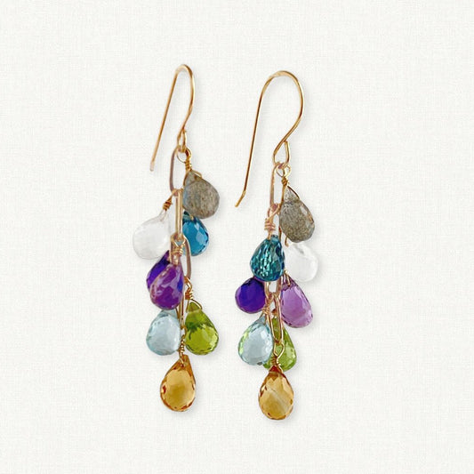 Multi-Gemstone Cascade Earrings