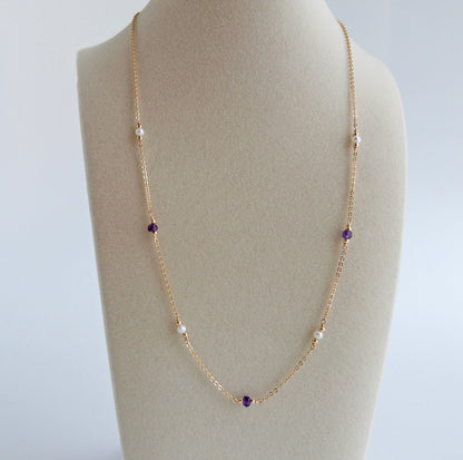 Amethyst and Pearl Station Necklace