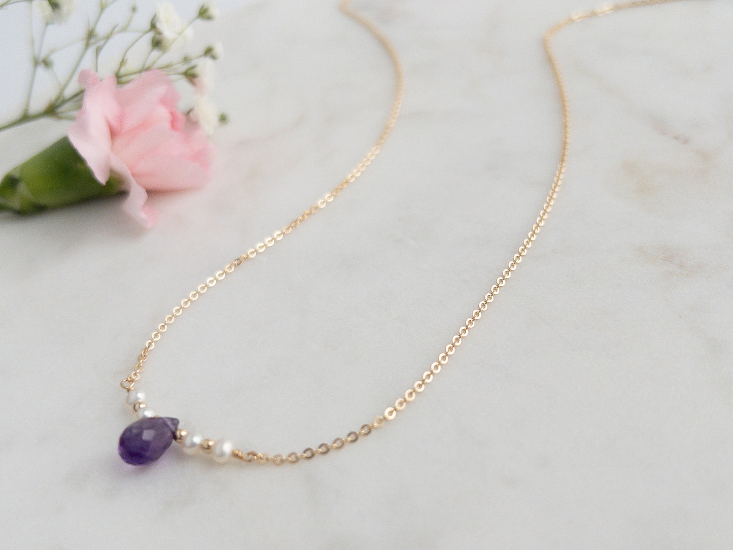 Amethyst and Pearl Bar Necklace