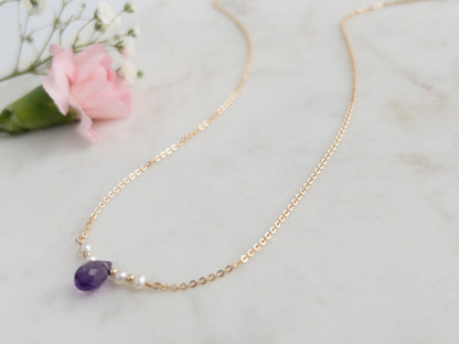 The Isla Necklace | Amethyst and Pearl Bar Necklace