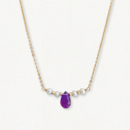 The Isla Necklace | Amethyst and Pearl Bar Necklace
