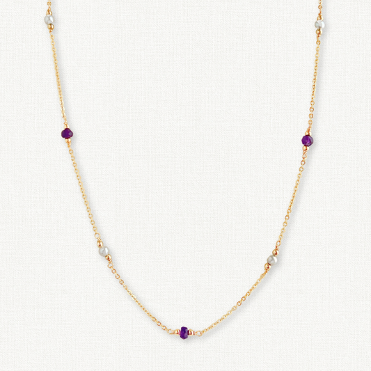 Gigi Amethyst and Pearl Station Necklace