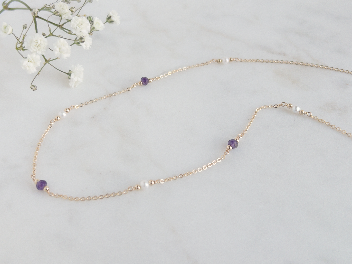 Gigi Amethyst and Pearl Station Necklace