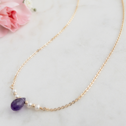 The Isla Necklace | Amethyst and Pearl Bar Necklace