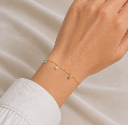 Celeste Turquoise and Pearl Bracelet