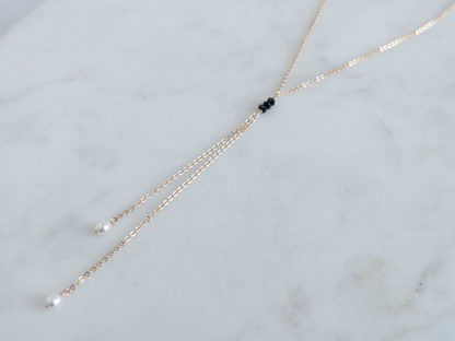 Black Spinel and Pearl Lariat Necklace