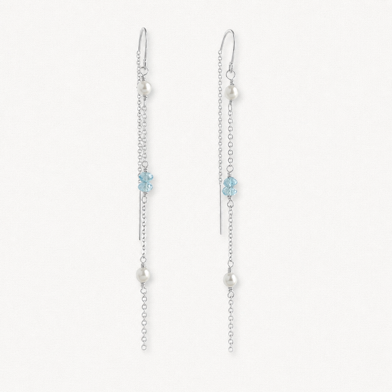 Drift Threader Earrings | Blue Topaz & Pearl Bridal Earrings