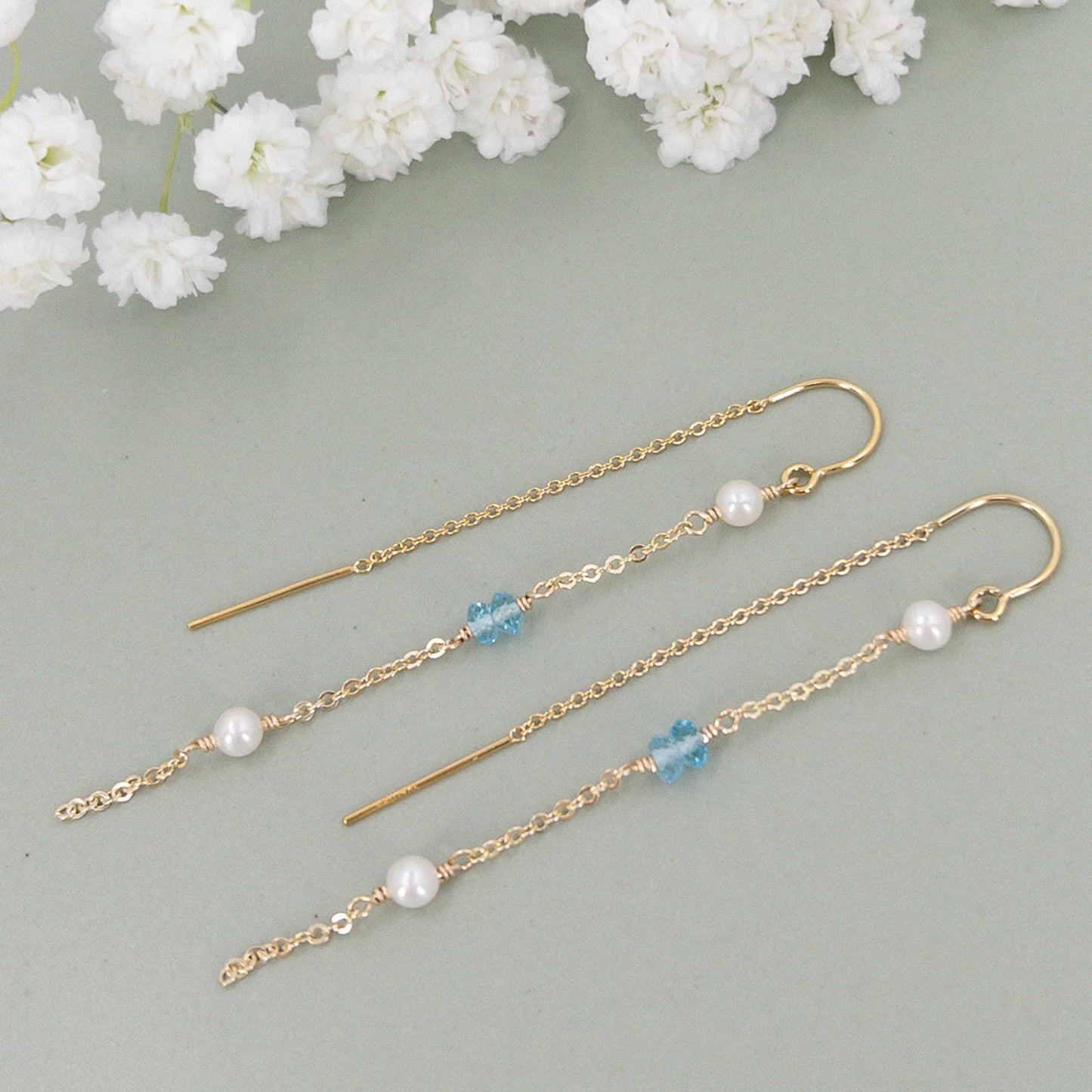 Blue Topaz and Pearl Earrings