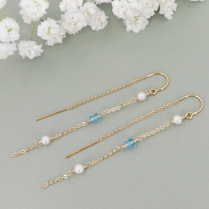 Drift Threader Earrings | Blue Topaz & Pearl Bridal Earrings
