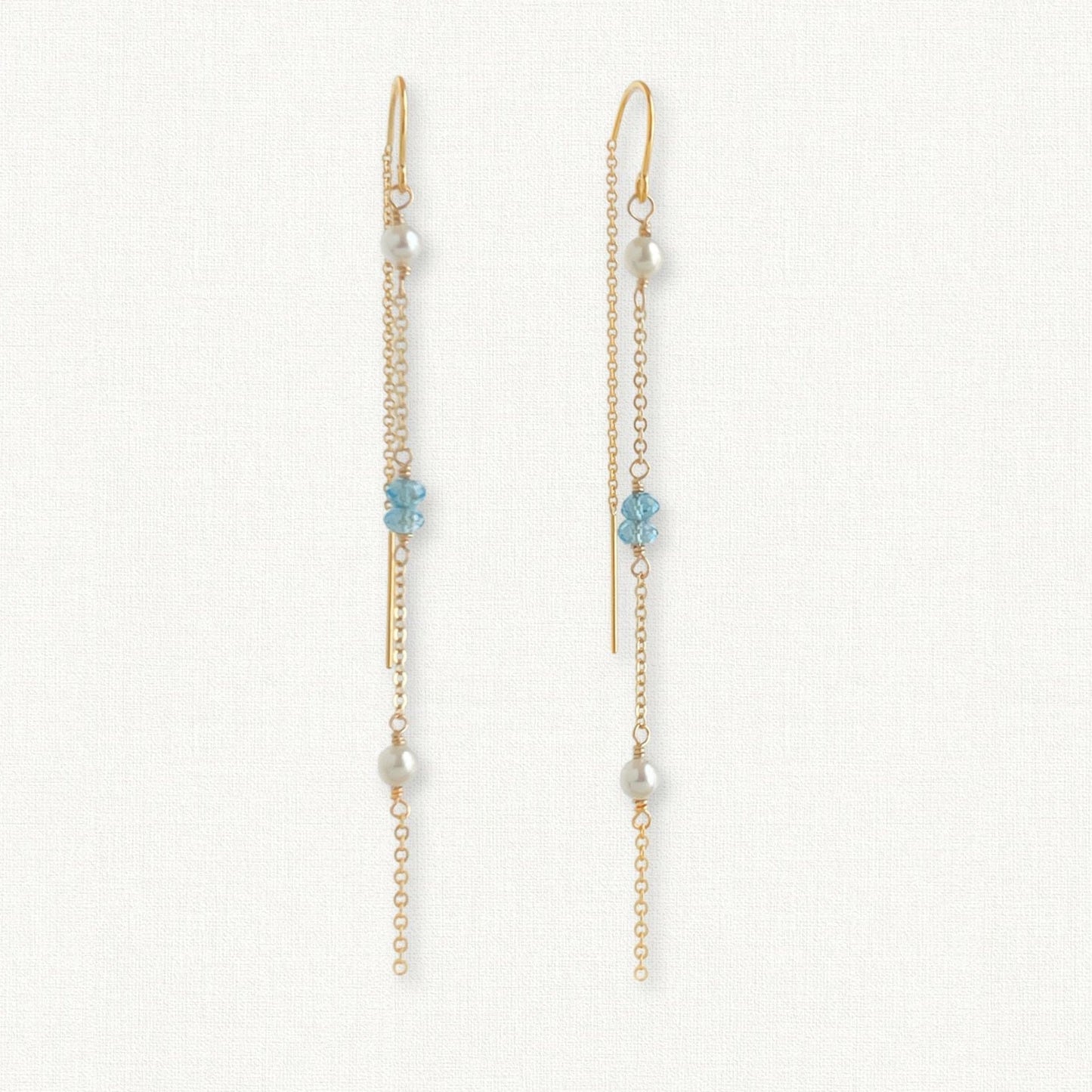 Drift Threader Earrings | Blue Topaz & Pearl Bridal Earrings